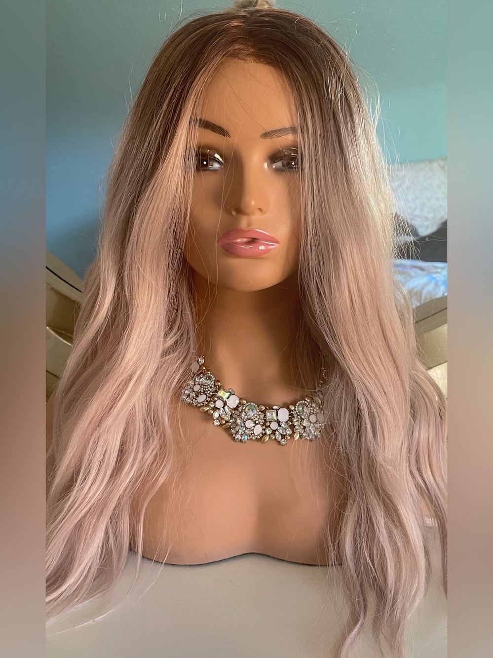 Chelsey Smith Crowns - pinkish blonde wig with subtle lavender highlights